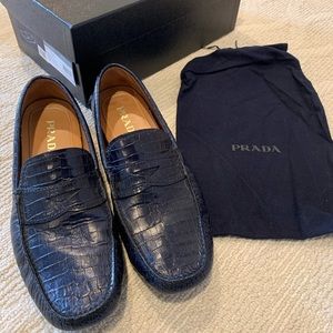 Prada Men’s Blue Crocodile Loafers Size 9